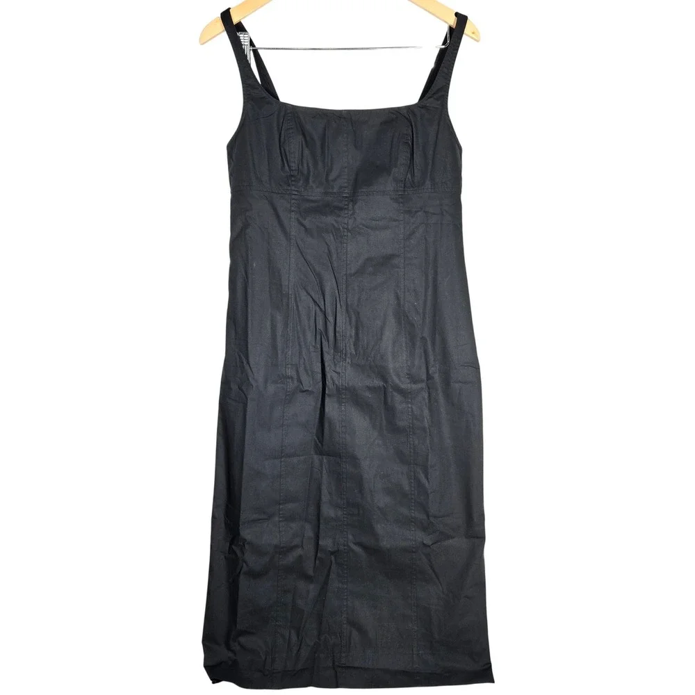 J Crew Squareneck seamed midi dress in Black CK812 8 NWT Cotton Blend Sleeveless